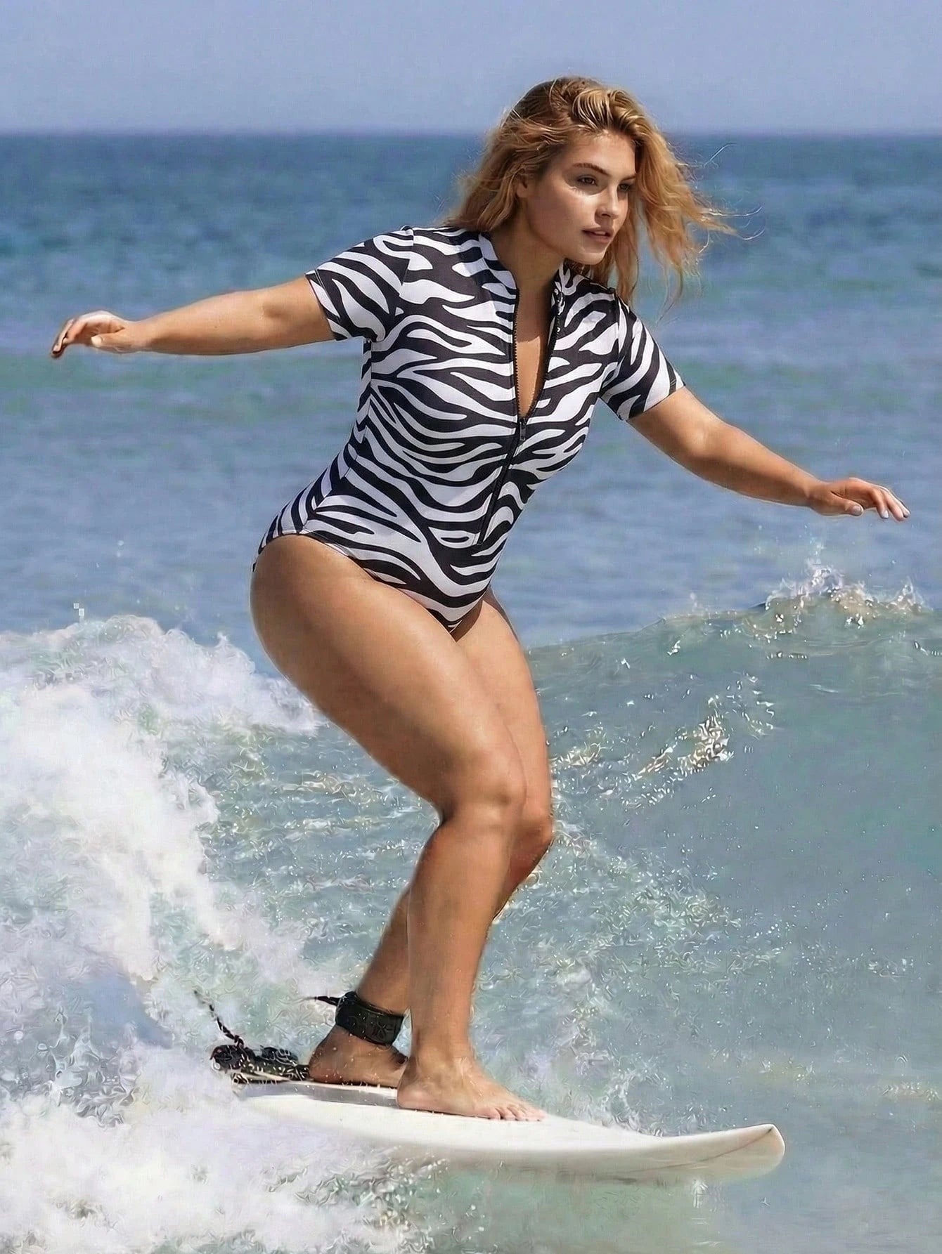 Swim SPRTY Plus Size Women Zebra Print Casual Vacation Beach Surfing Romper