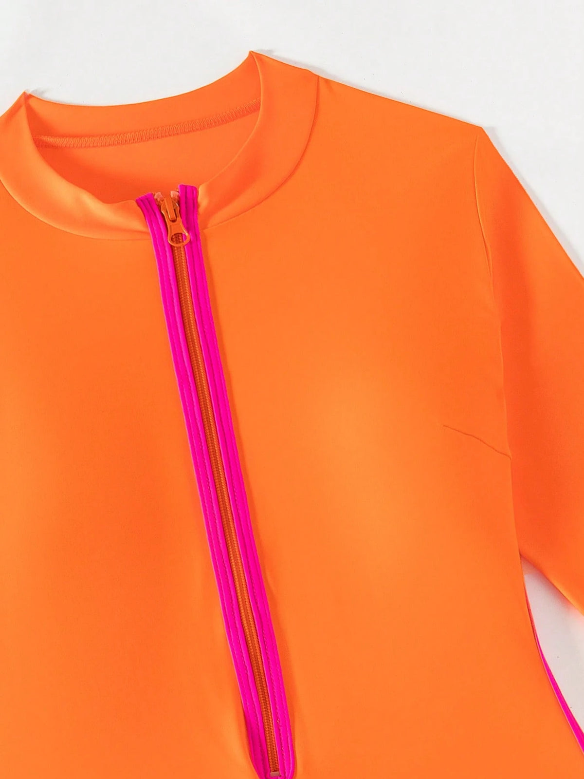 Swim SPRTY Springbreak Women's One-Piece Swimsuit, Long Sleeve Zip-Up Rash Guard, Orange Jumpsuit Beach Resort Swimwear, Surfing Suit For Summer Beach Vacation