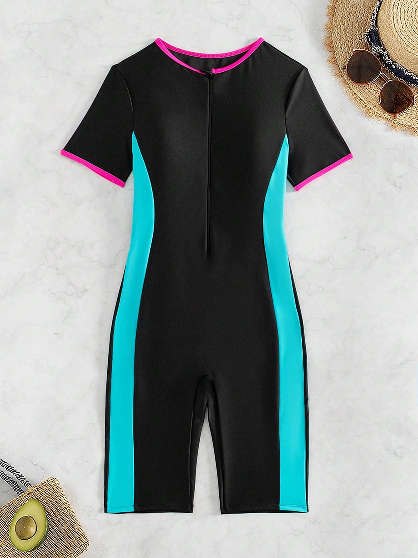 Swim SPRTY Women's Surfing Suit, One-Piece Swimsuit, Wireless, Color Block Style, Women's Sports Surfing Suit Summer