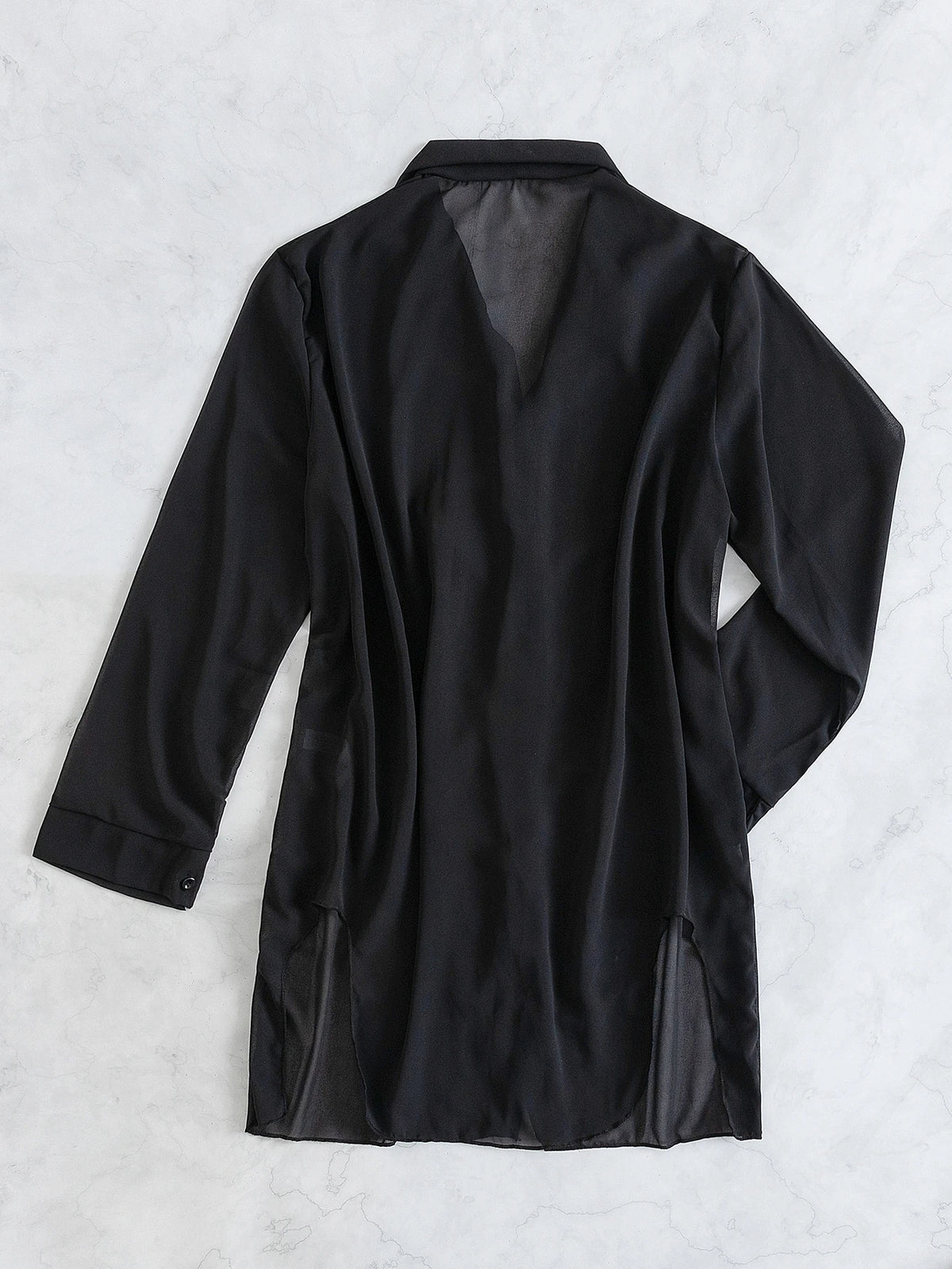 Swim Summer Beach Casual Long-Sleeved Blouse For Women Solid Color Beach Vacation Open-Collar Kimono