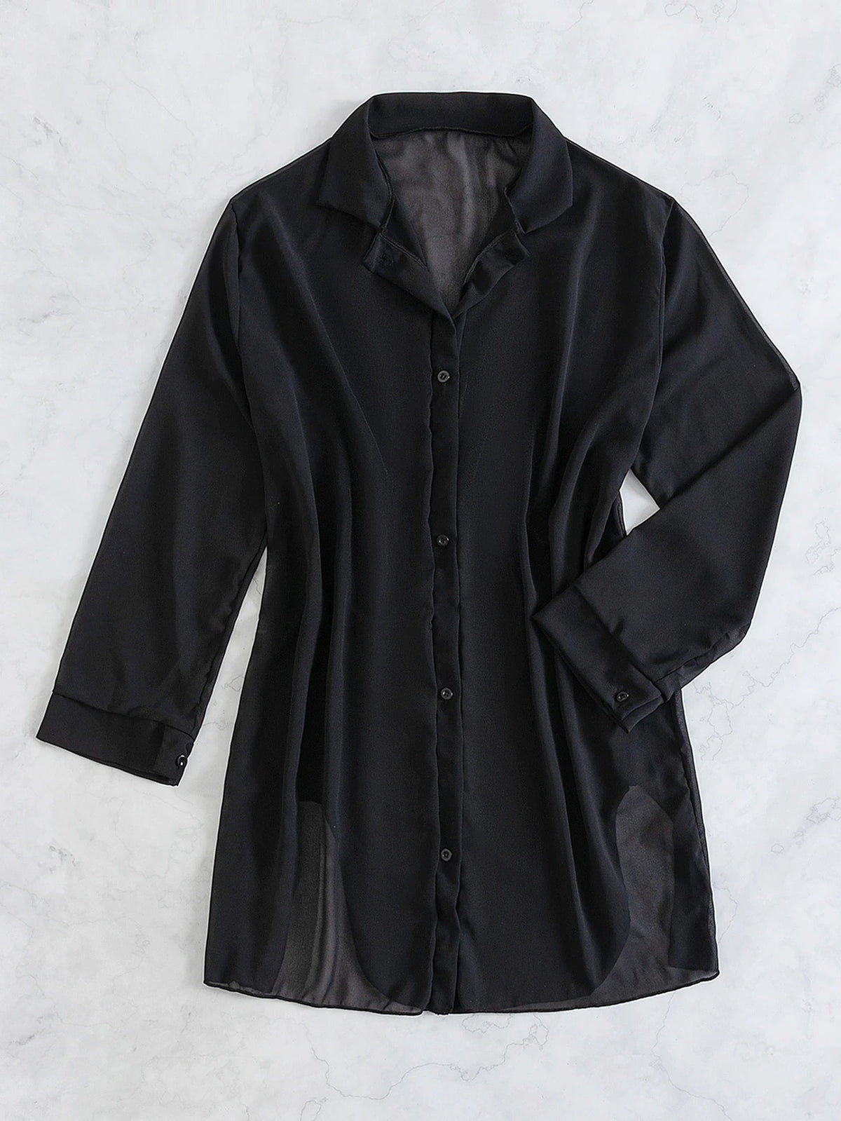 Swim Summer Beach Casual Long-Sleeved Blouse For Women Solid Color Beach Vacation Open-Collar Kimono