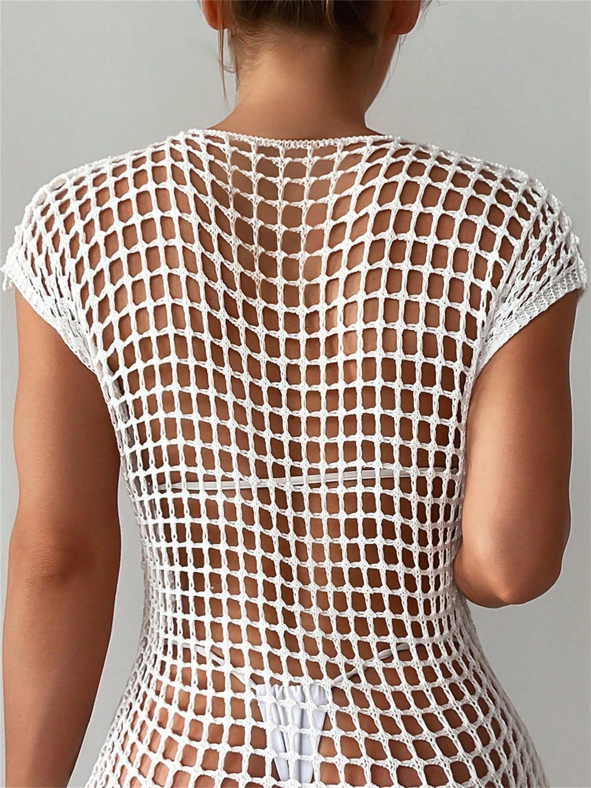Swim Summer Beach Hollow Out Wrap Cover Up Dress Without Bikini Mesh Dresswhite Sexy Dressfishnet Bodysuit
