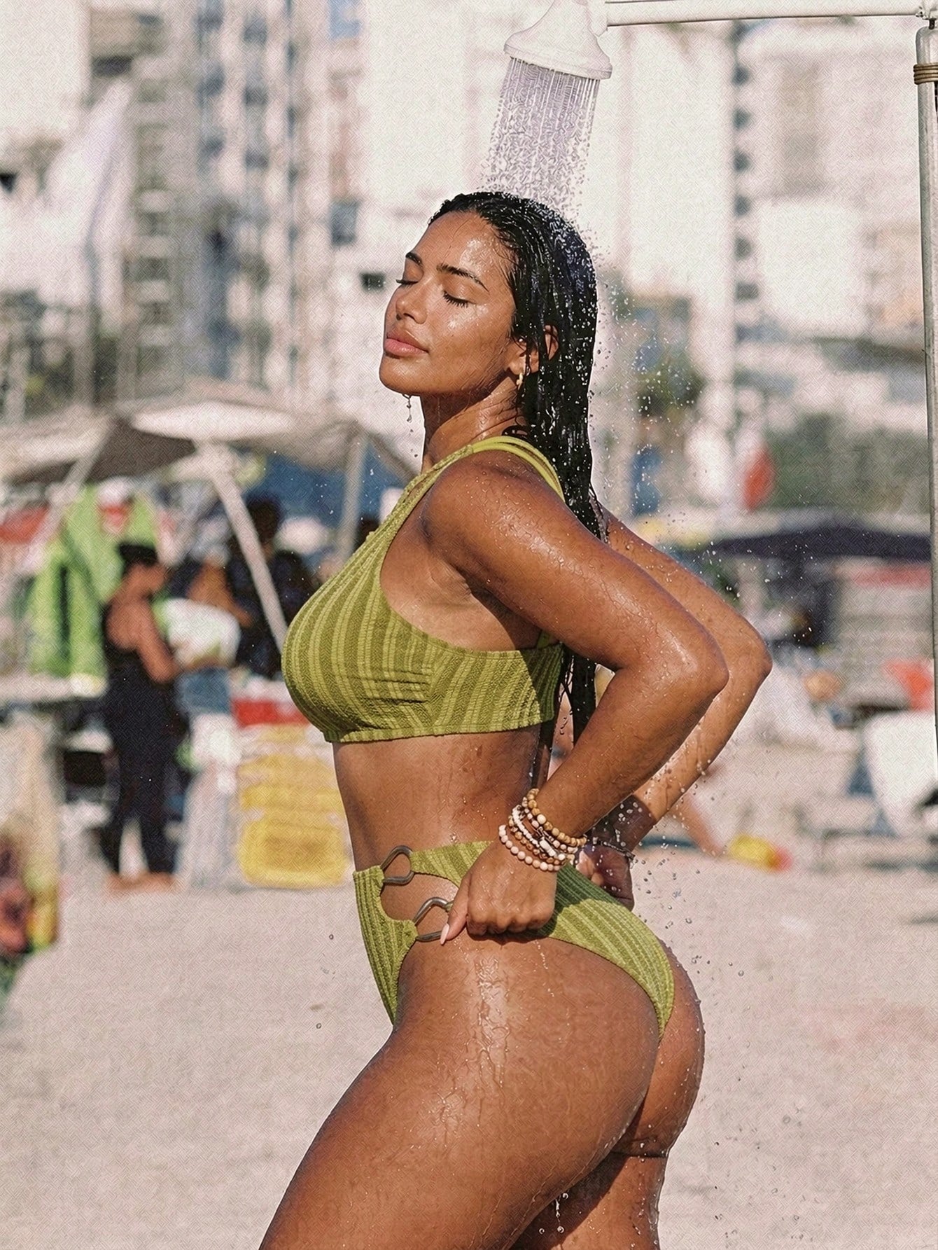 Swim SXY Plus Size Women Olive Green Hollow Metal Buckle Halter One-Piece Swimsuit,Summer Beach Vacation Holiday Outfit,Elegant Ladies Avocado Green Party Swimwear