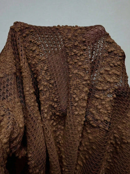 Swim SXY Women's Chocolate Brown Flare Sleeve Drawstring Off Shoulder Mesh See Through Dress,Summer Boho Beach Holiday Holiday Coffee Brown Cover-Up