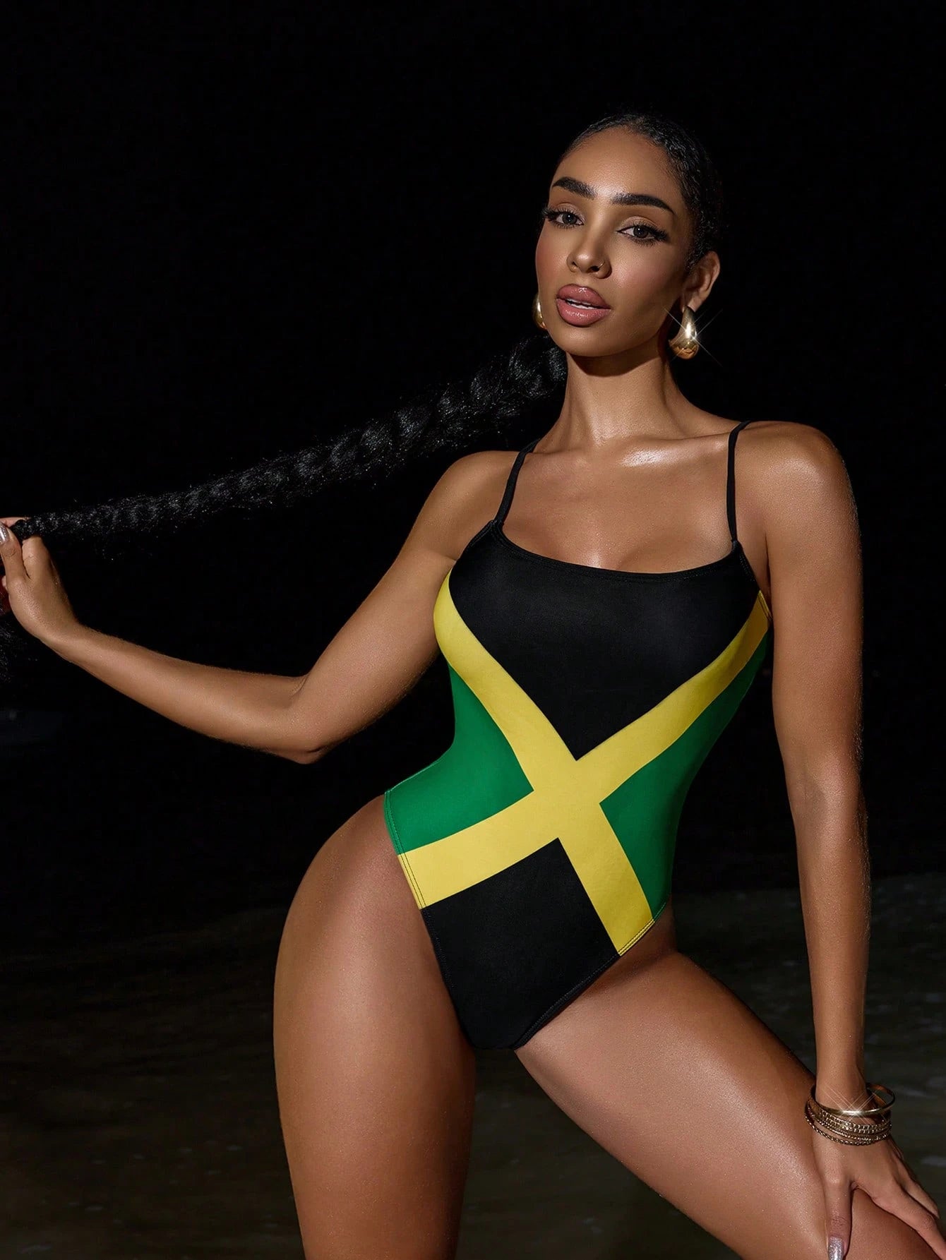 Swim SXY Women's Jamaica Flag Graphic Sexy Backless One-Piece Swimsuit, Slim Fit, Spring/Summer
