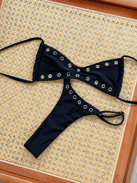 Swim Vcay 2025 New Women's Solid Color Sexy Bandeau Beach Vacation Summer Casual Sexy Swimwear Set