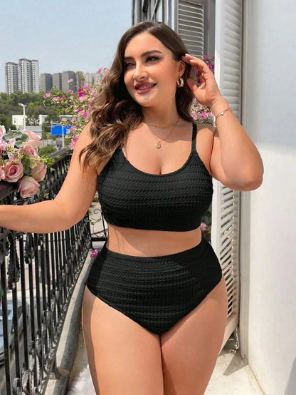 Swim Vcay 2026 New Summer Vacation Red Textured Plus Size Swimsuit Set Beach Vacation Vacation Tropical
