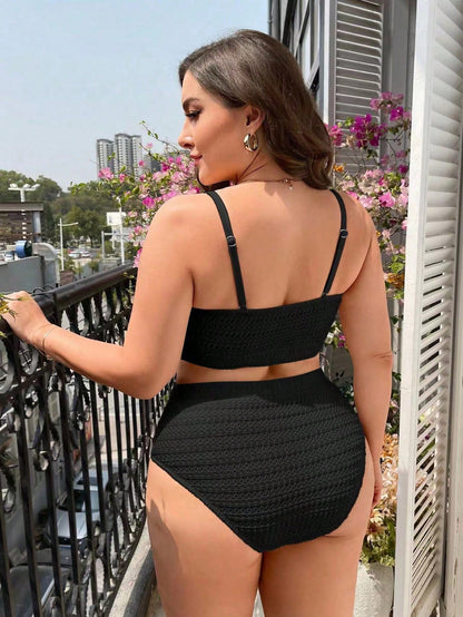 Swim Vcay 2026 New Summer Vacation Red Textured Plus Size Swimsuit Set Beach Vacation Vacation Tropical