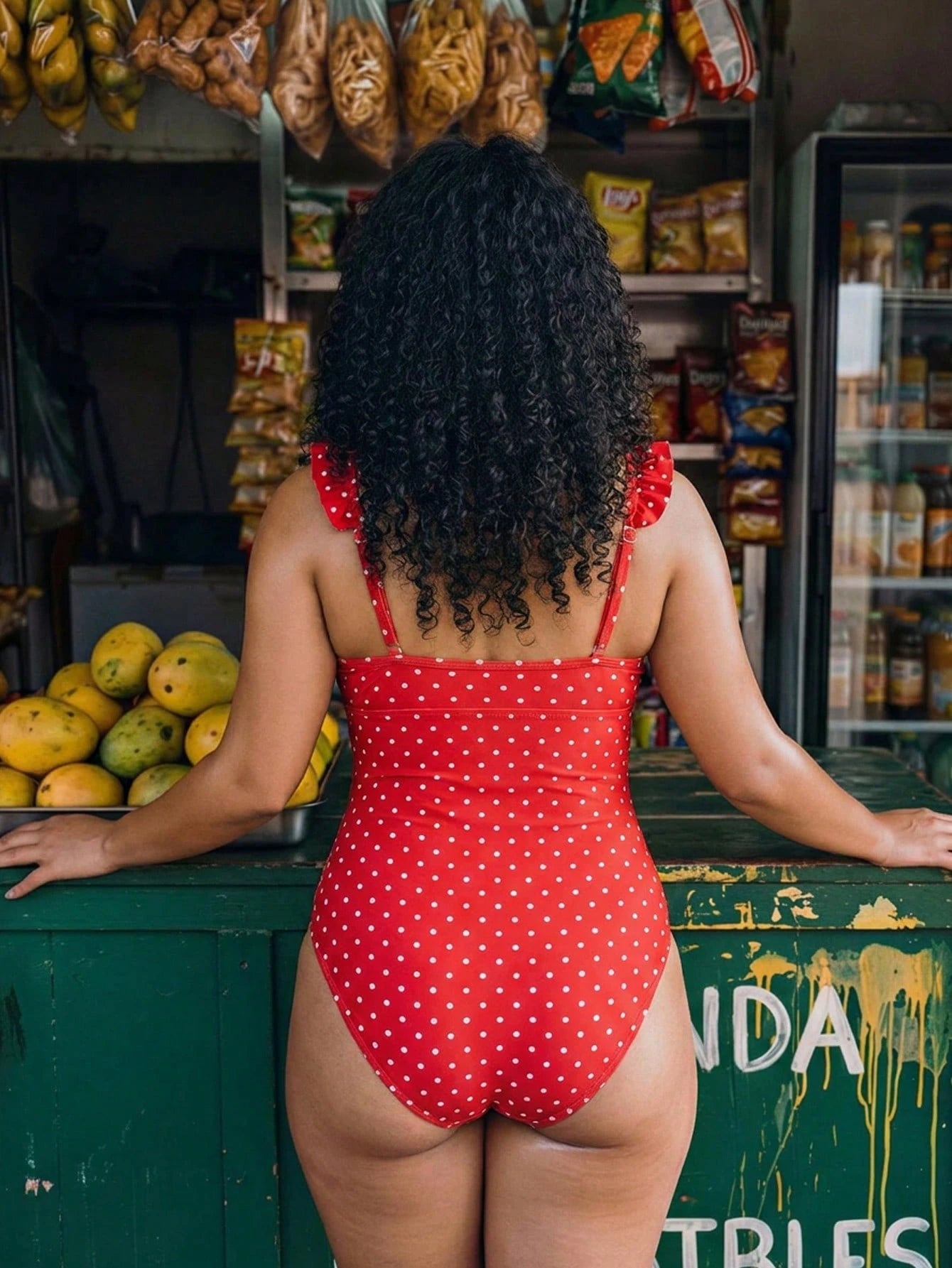 Swim Vcay 2026 Spring/Summer New Plus Size One-Piece Swimsuit Polka Dot Print Tie Front Ruffle Trim Women's One-Piece Swimsuit