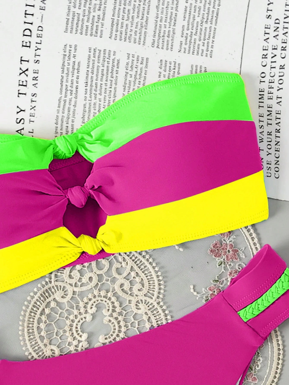Swim Vcay Holiday Pool Colorblock Hollow Out Bikini Set,Summer Beach