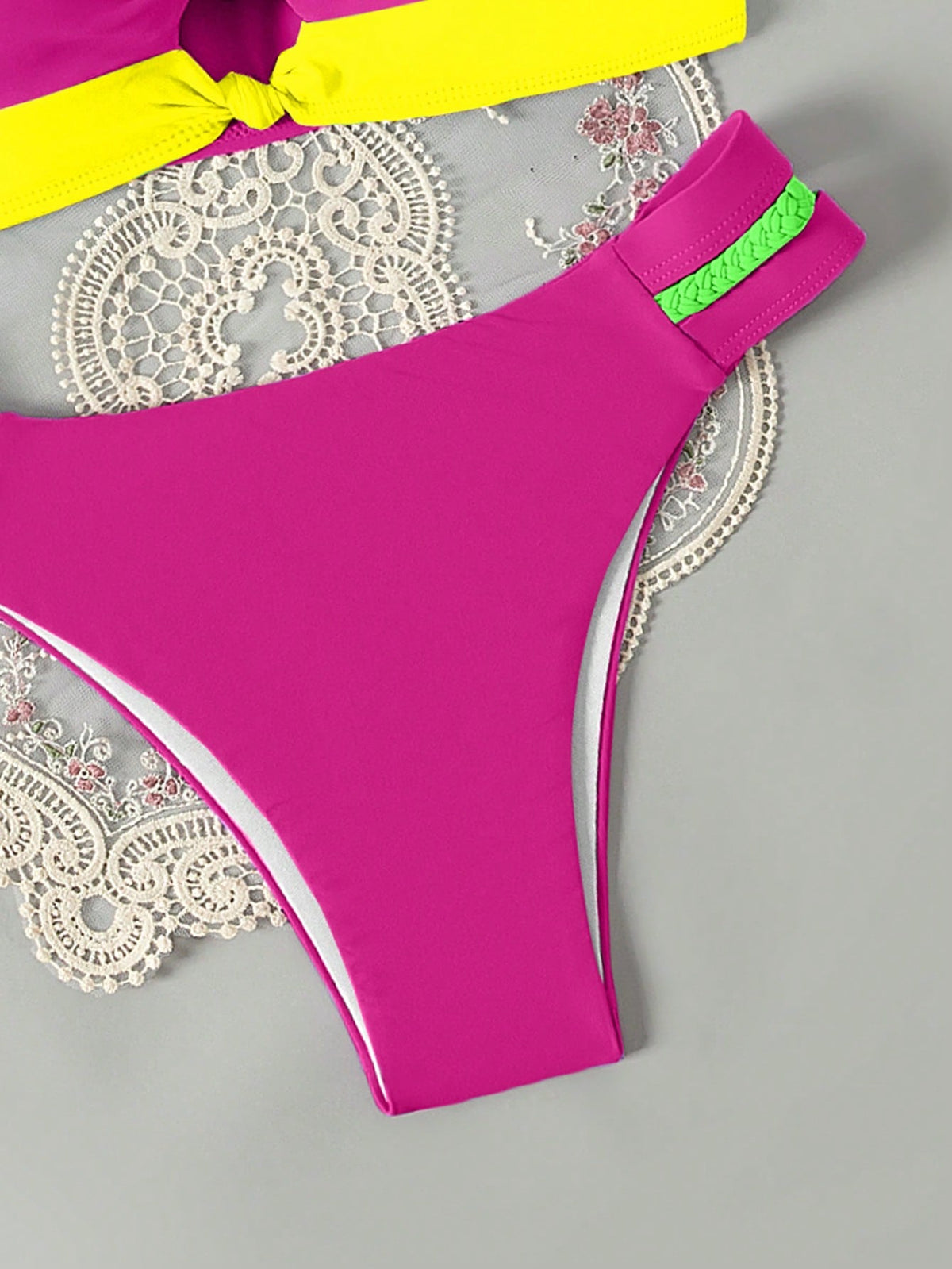 Swim Vcay Holiday Pool Colorblock Hollow Out Bikini Set,Summer Beach