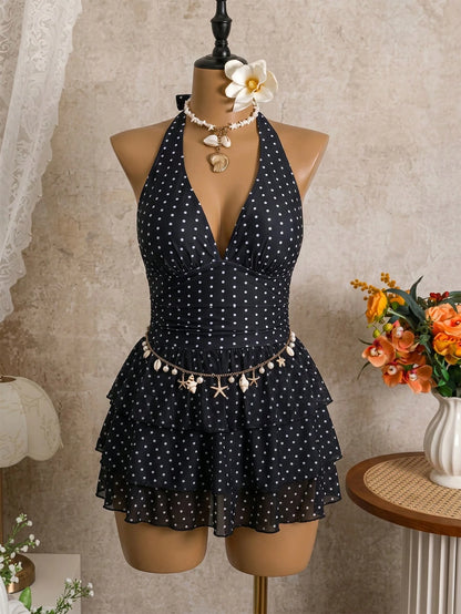 Swim Vcay Plus Size Women 2pcs/Set Random Polka Dot Print Elegant Flared Casual Swimsuit