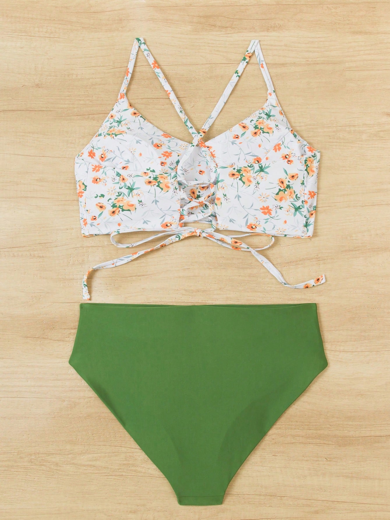Swim Vcay Plus Size Women 2pcs/Set Random Print Criss-Cross Back Tie Bikini Set Set