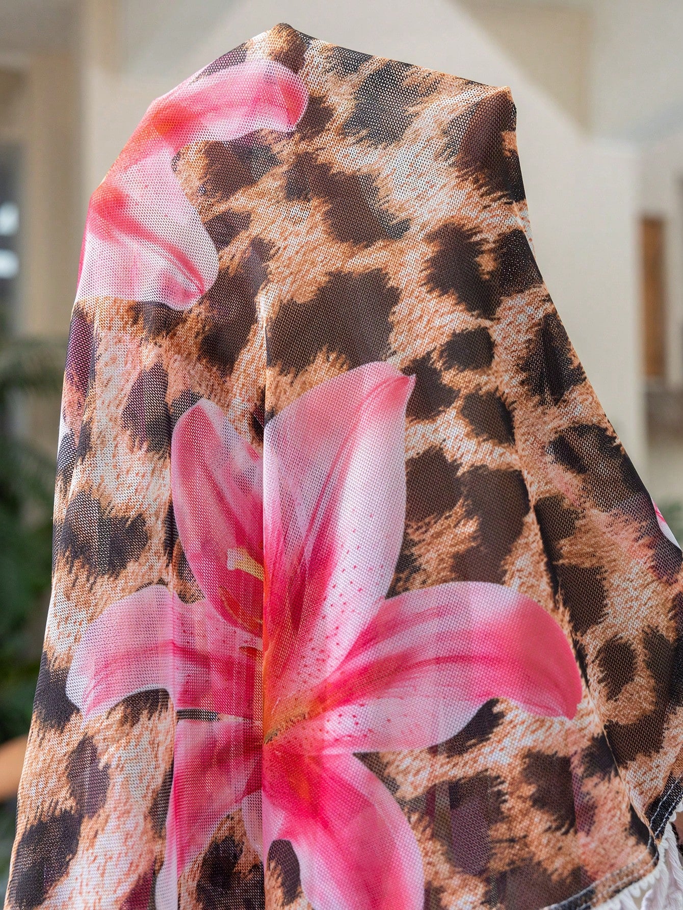 Swim Vcay Plus Size Women Leopard & Floral Print Side Drawstring Tassels Hem Fashionable Coverup & Skirt For Summer Beach Vacation