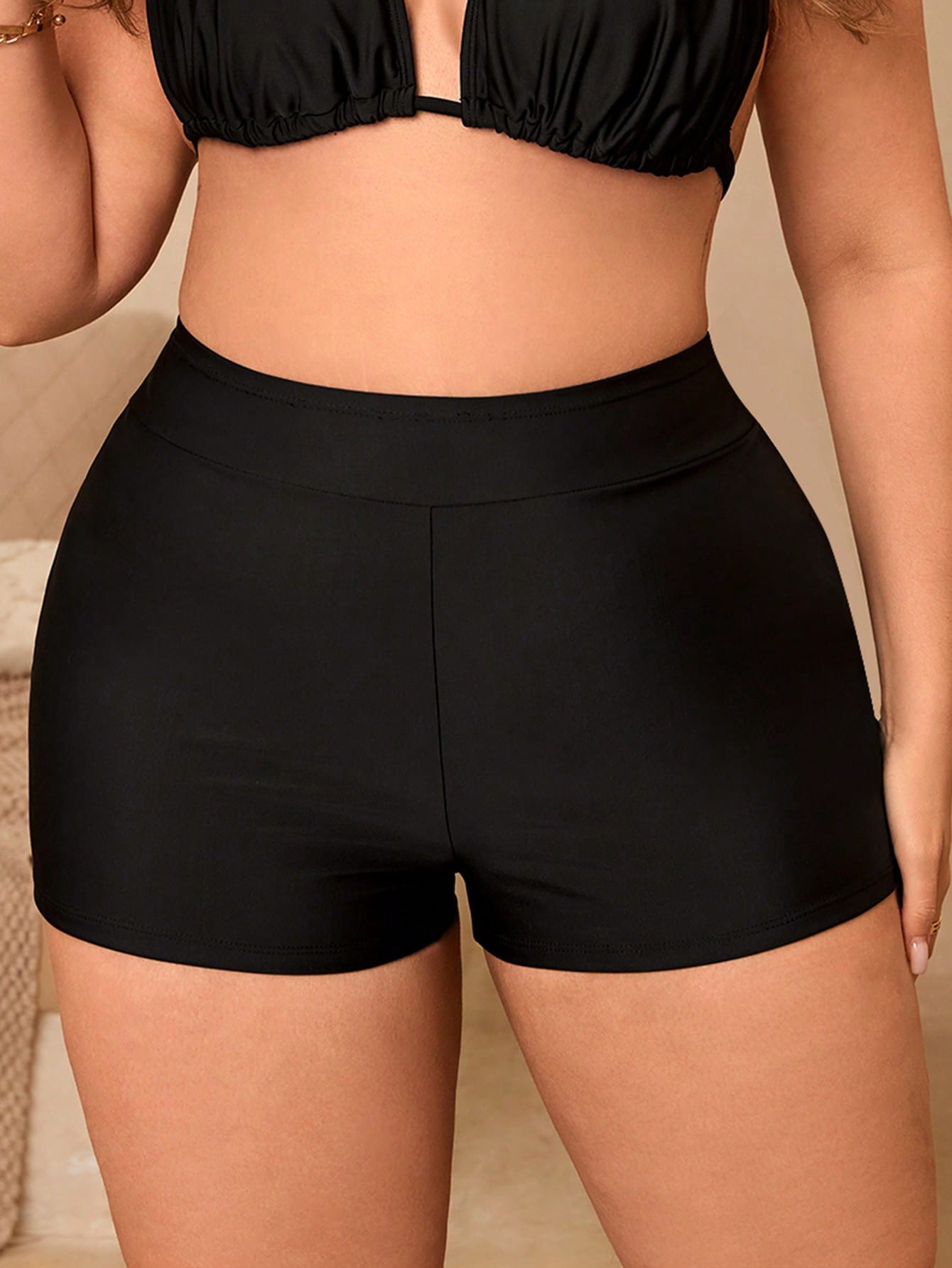 Swim Vcay Plus Size Women's High Waist Tummy Control Black Swim Bottoms,Stretchy Bikini Bottom For Summer Beach Vacation Holiday,Pool Sports & Beachwear