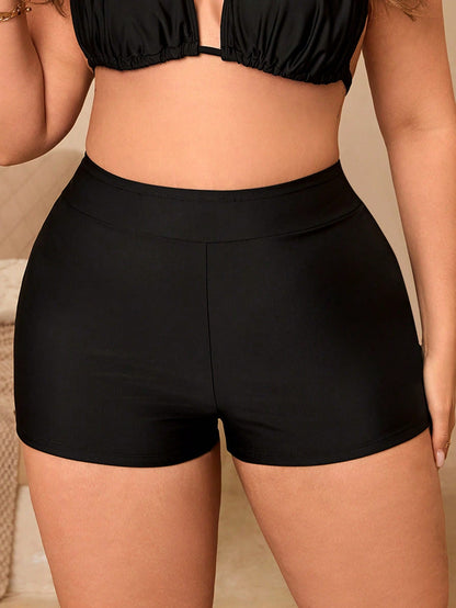 Swim Vcay Plus Size Women's High Waist Tummy Control Black Swim Bottoms,Stretchy Bikini Bottom For Summer Beach Vacation Holiday,Pool Sports & Beachwear