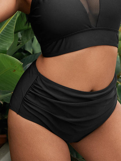 Swim Vcay Plus Size Women's Solid Color Ruched Triangle Bikini Bottoms Swimwear Suitable For Summer Vacation Beach Active