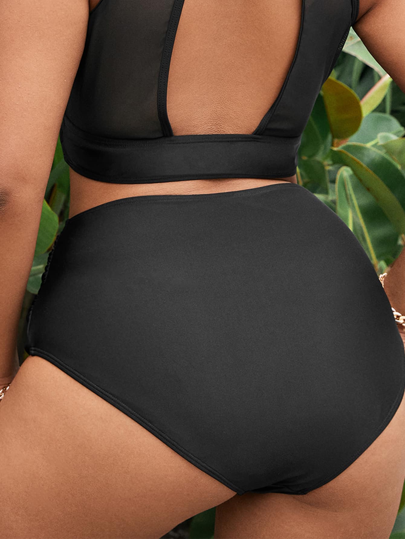 Swim Vcay Plus Size Women Solid Color High Waist Swimwear Bottom Beach Vacation Summer