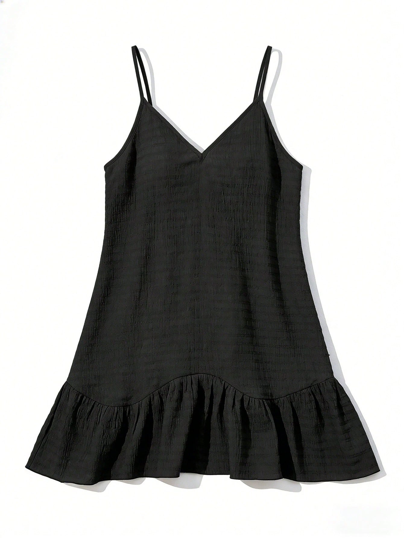 Swim Vcay Summer Clothes Women Summer Casual Beach Dress, Solid Color Textured Fabric, Adjustable Straps, Ruffle Trim Hem Coverup