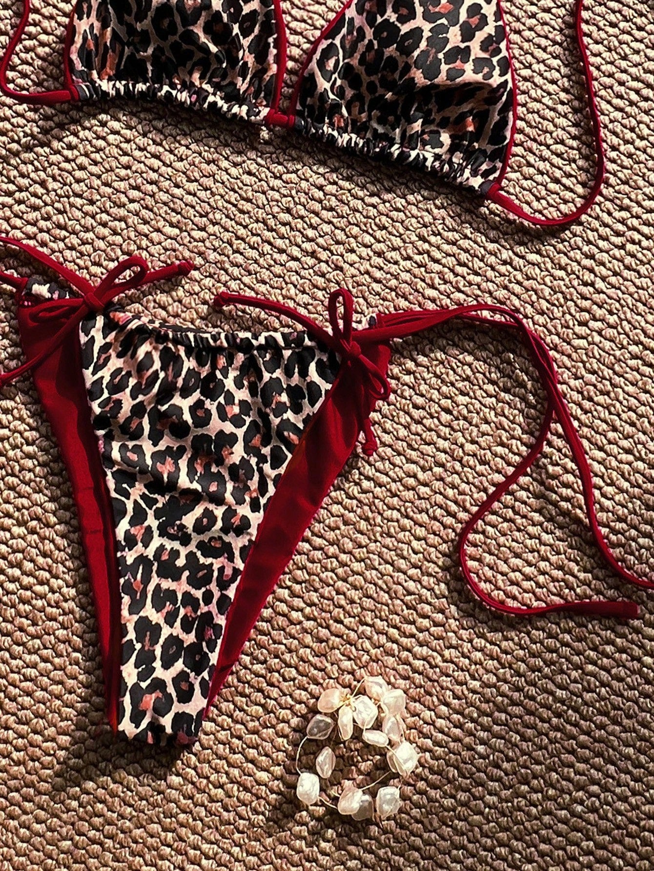 Swim Vcay Summer Leopard Print Bowknot Front Halter Spaghetti Strap Bikini Swimwear Set For Women
