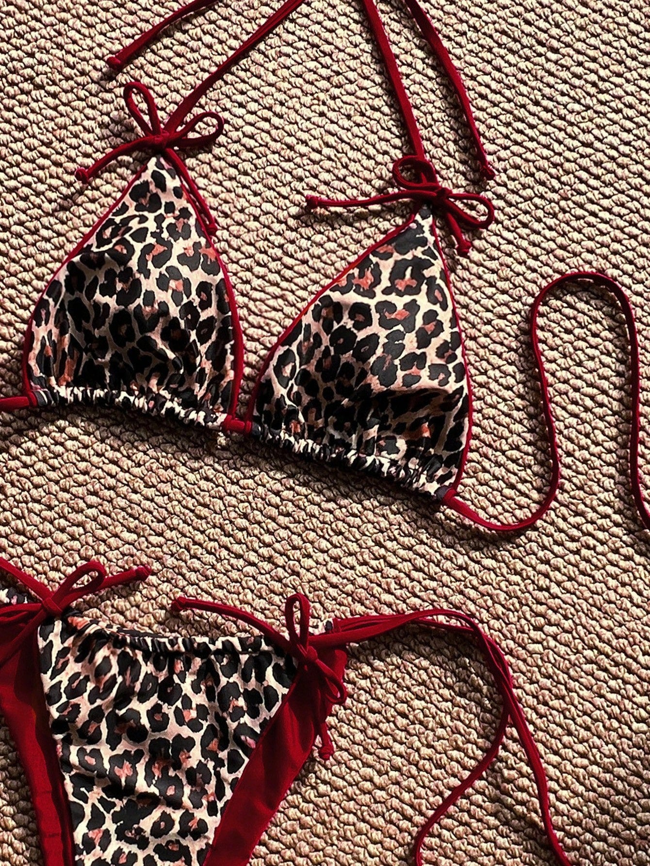 Swim Vcay Summer Leopard Print Bowknot Front Halter Spaghetti Strap Bikini Swimwear Set For Women