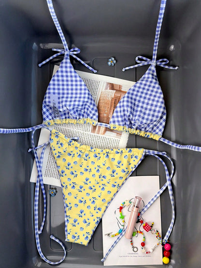 Swim Vcay Summer Leopard Print Bowknot Front Halter Spaghetti Strap Bikini Swimwear Set For Women