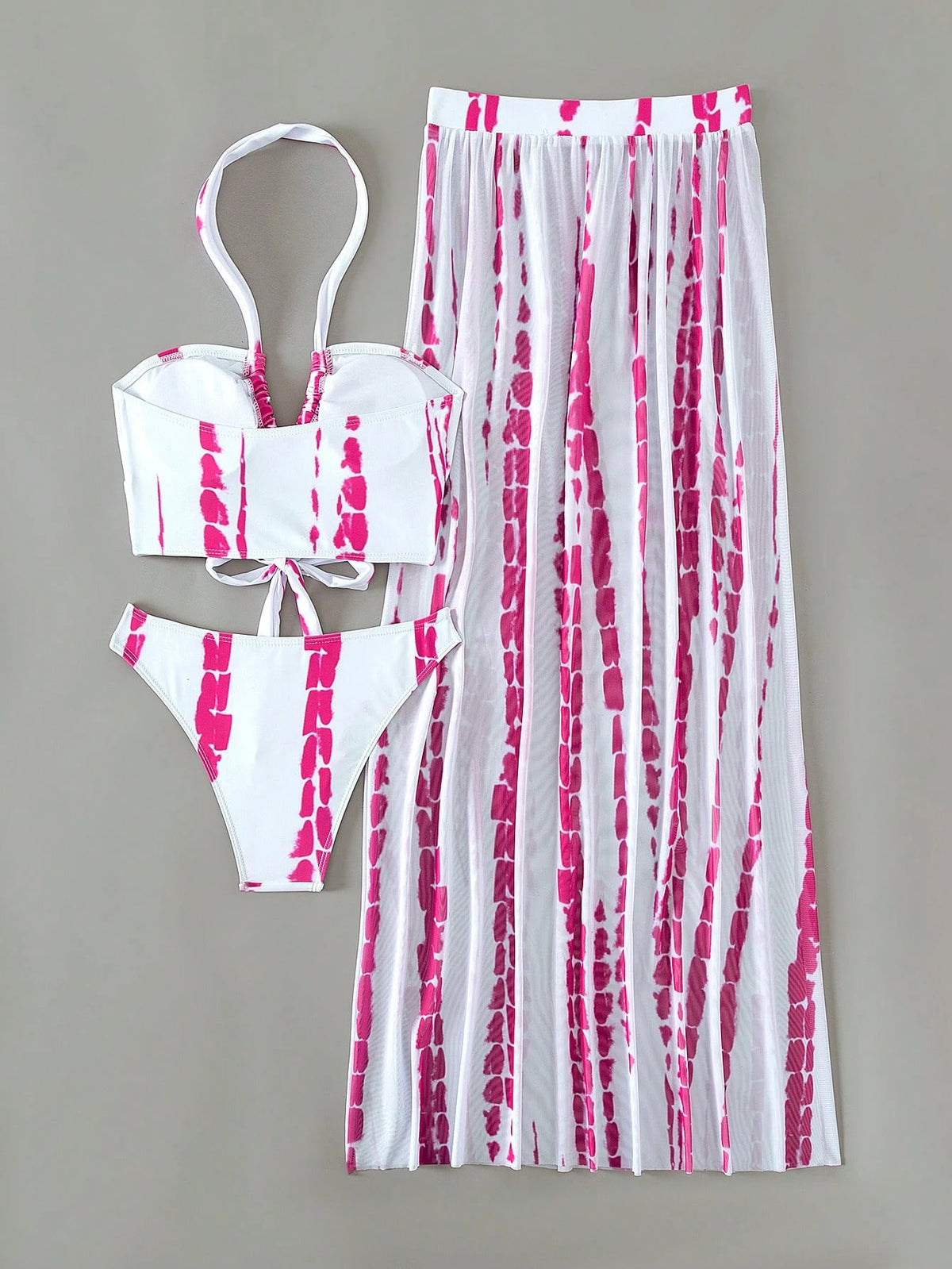 Swim Vcay Tie Dye Halter Bikini Set For Summer With Beach Skirt