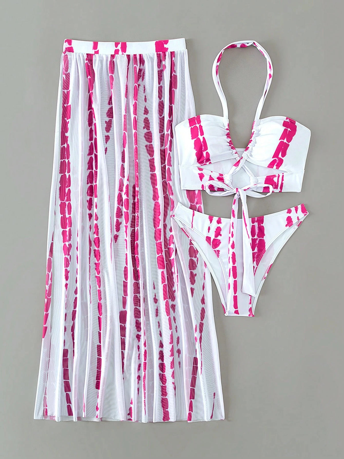 Swim Vcay Tie Dye Halter Bikini Set For Summer With Beach Skirt