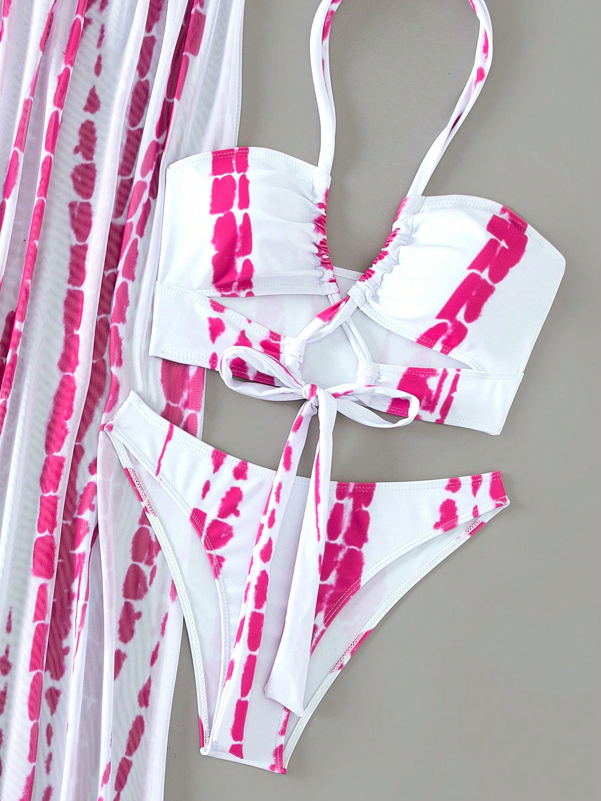 Swim Vcay Tie Dye Halter Bikini Set For Summer With Beach Skirt