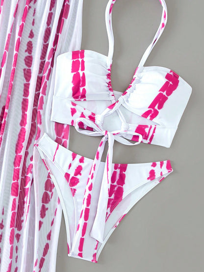 Swim Vcay Tie Dye Halter Bikini Set For Summer With Beach Skirt