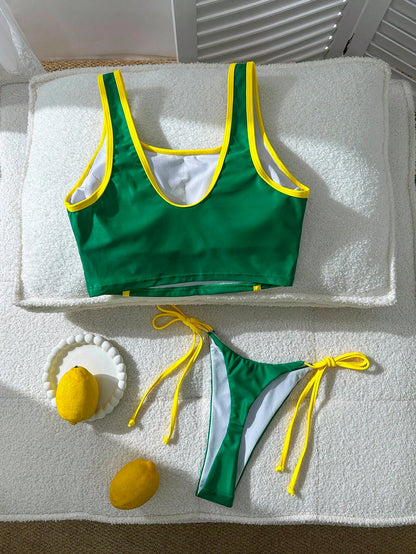 Swim Vcay Women's Casual Vacation Brazil Letter Print Bikini Set, Spring/Summer