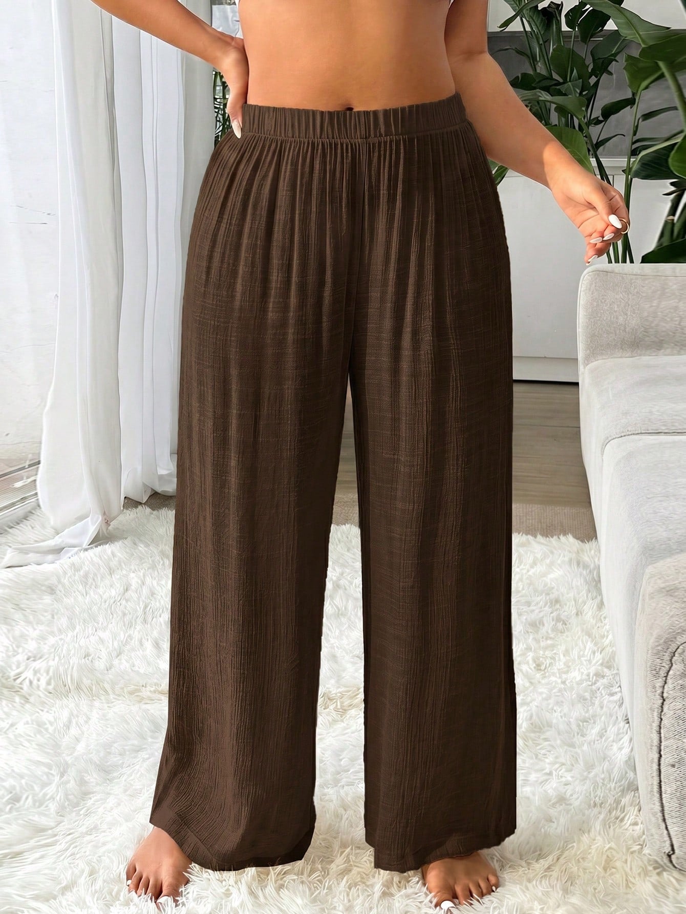 Swim Vcay Women's Plus Size Solid Color Casual Basic Loose Long Pants Lounge Vacation Summer