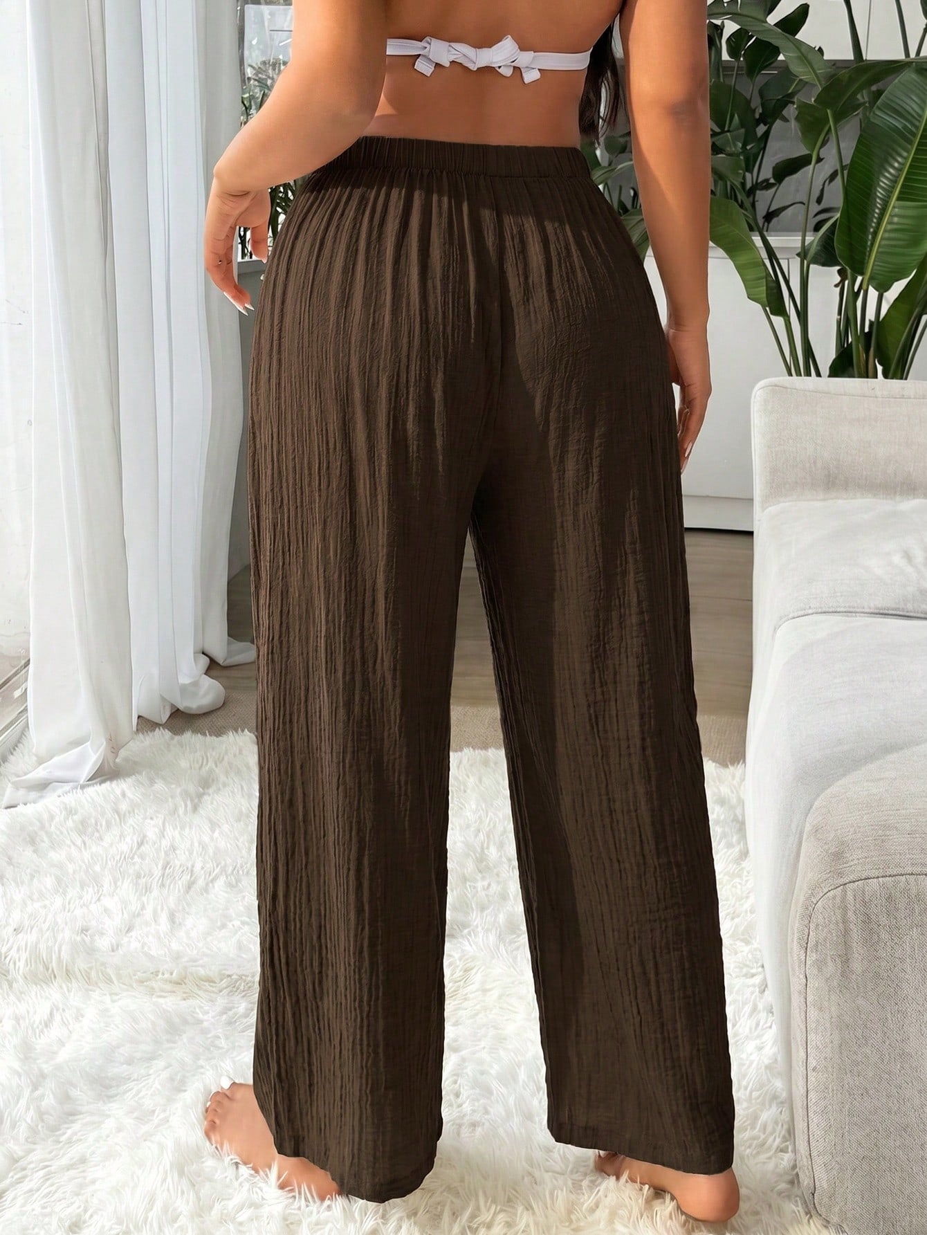Swim Vcay Women's Plus Size Solid Color Casual Basic Loose Long Pants Lounge Vacation Summer