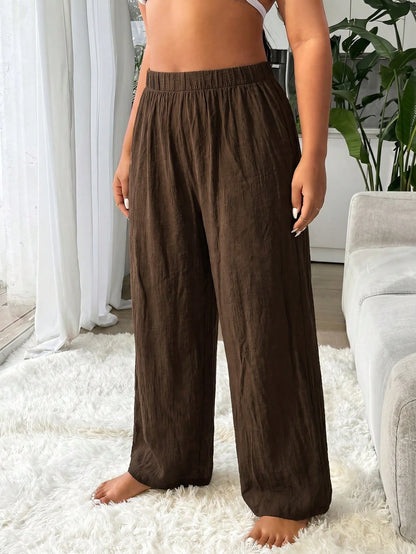 Swim Vcay Women's Plus Size Solid Color Casual Basic Loose Long Pants Lounge Vacation Summer