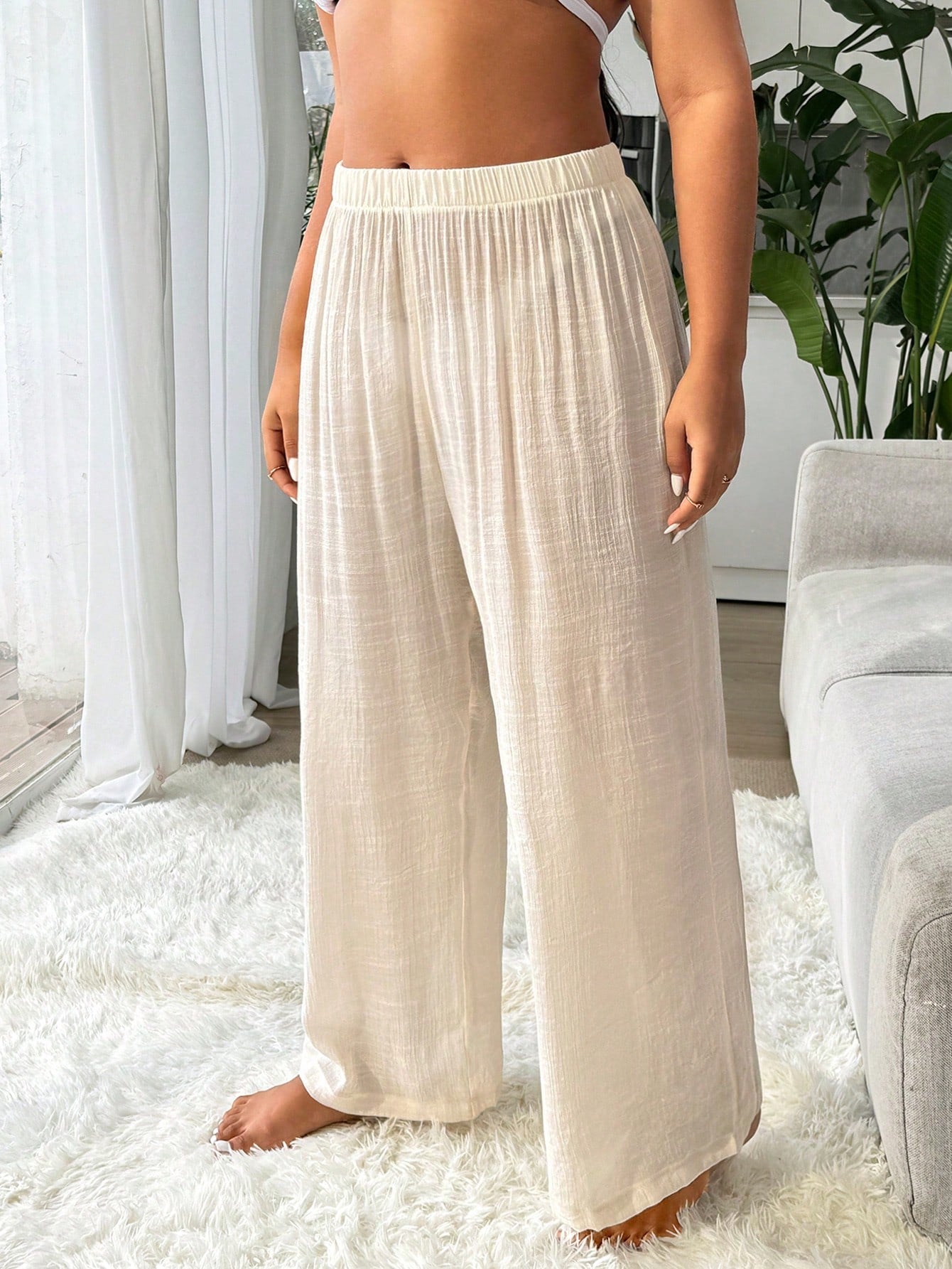 Swim Vcay Women's Plus Size Solid Color Casual Basic Loose Long Pants Lounge Vacation Summer
