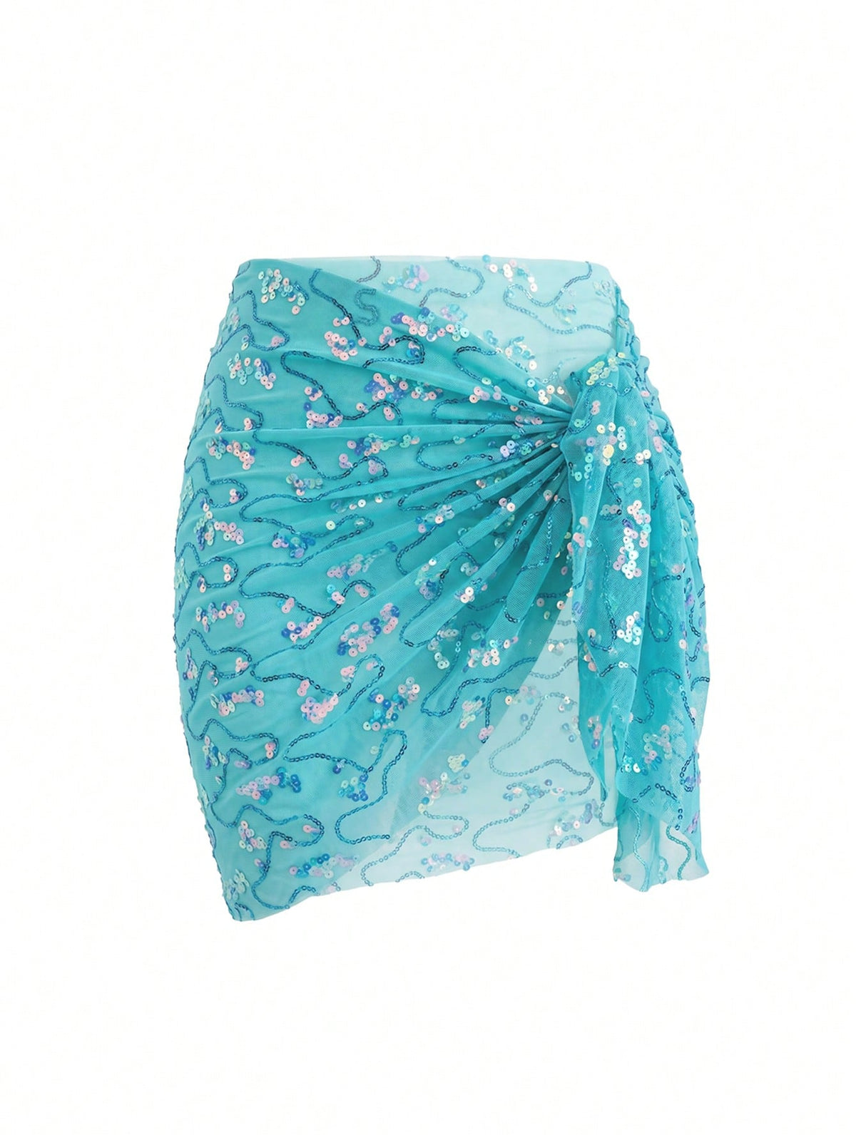 Swim Vcay Women's Sexy Light Blue Sequin Beach Cover-Up Mini Skirt For Summer Vacations,Sexy Beachwear For Hot Girls