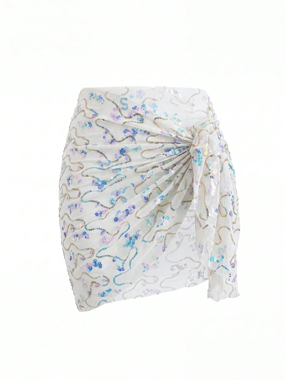Swim Vcay Women's Sexy Light Blue Sequin Beach Cover-Up Mini Skirt For Summer Vacations,Sexy Beachwear For Hot Girls