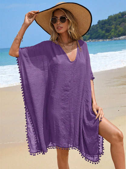 Swim Vcay Women's Summer Vacation Tassel Trim Cover Up Dress