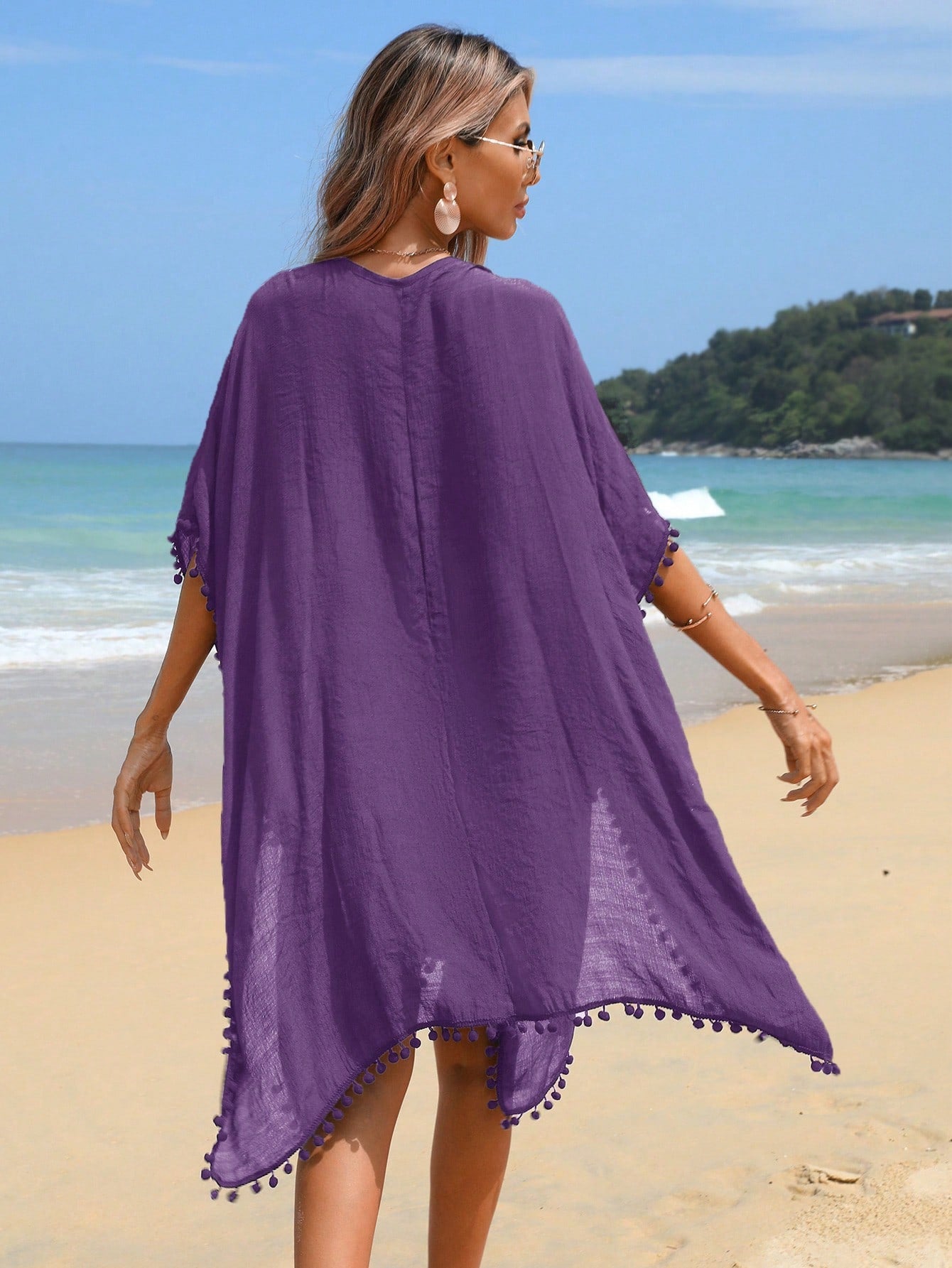 Swim Vcay Women's Summer Vacation Tassel Trim Cover Up Dress