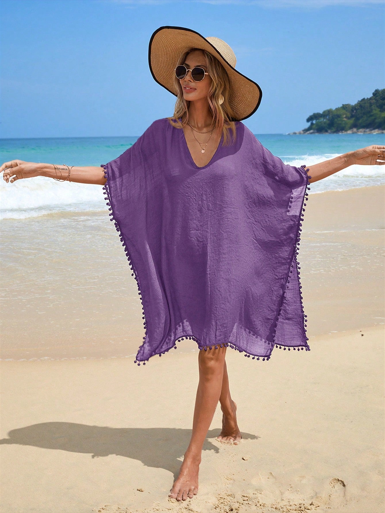 Swim Vcay Women's Summer Vacation Tassel Trim Cover Up Dress