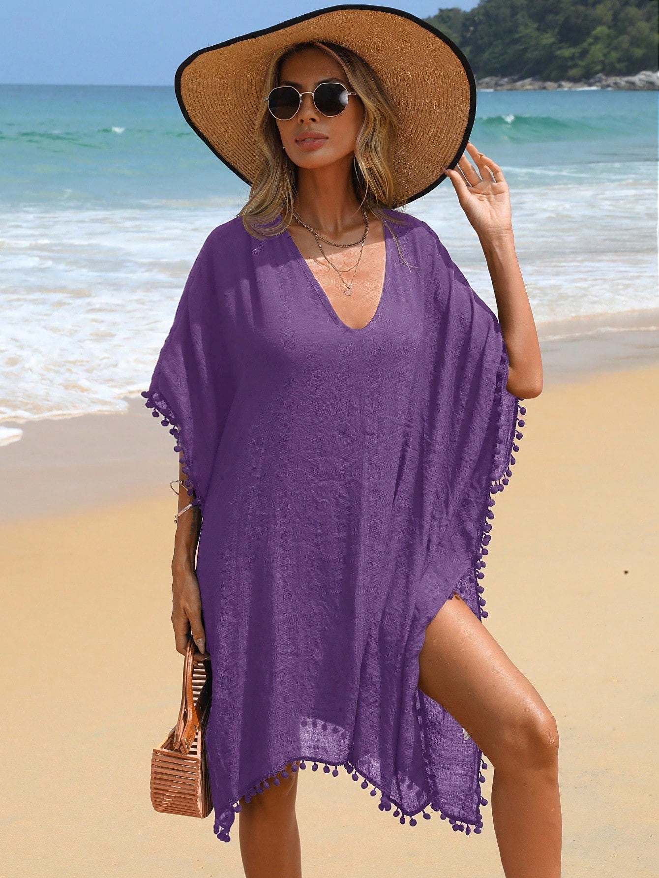 Swim Vcay Women's Summer Vacation Tassel Trim Cover Up Dress