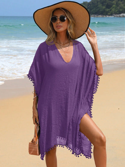 Swim Vcay Women's Summer Vacation Tassel Trim Cover Up Dress