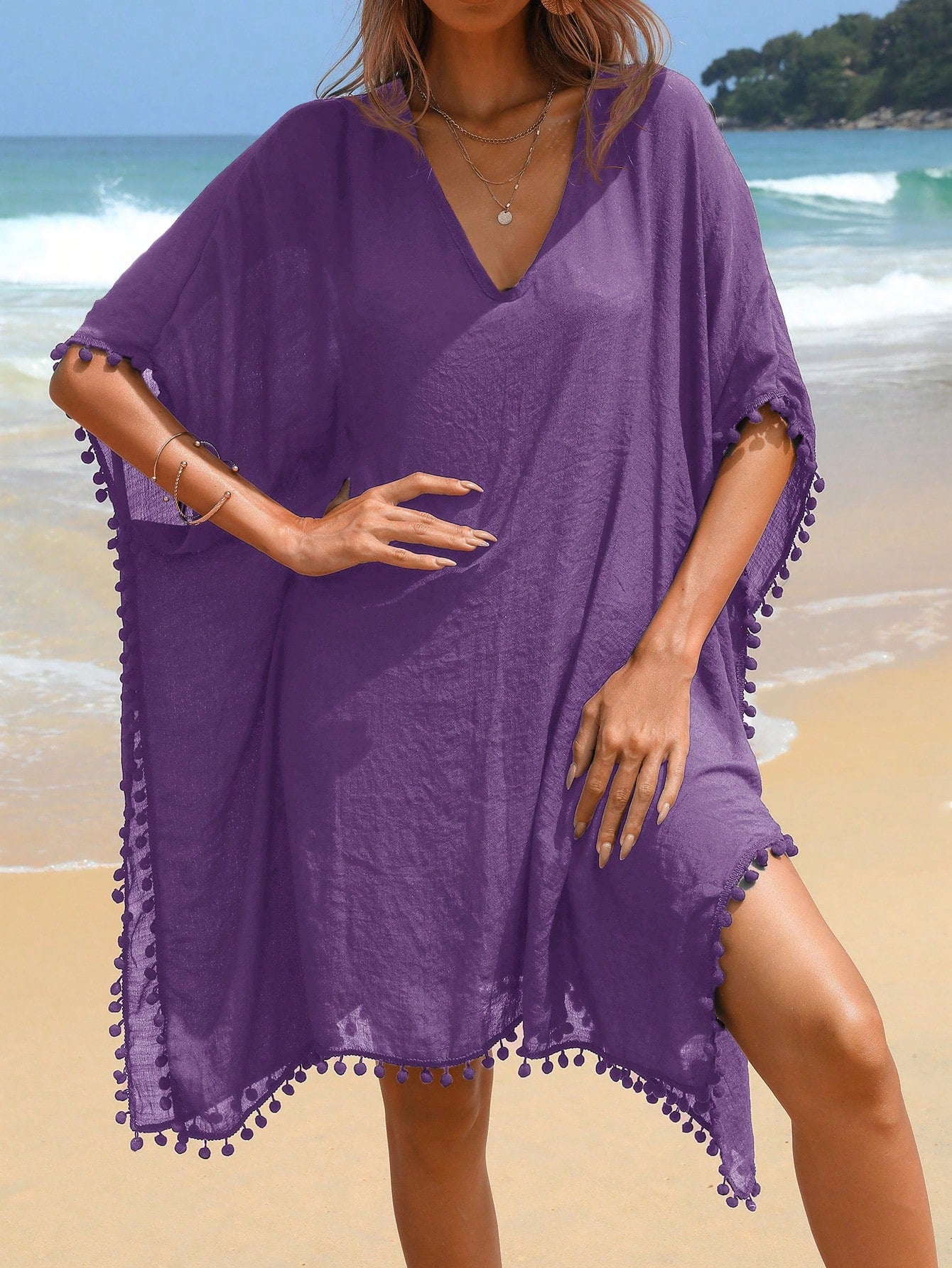 Swim Vcay Women's Summer Vacation Tassel Trim Cover Up Dress