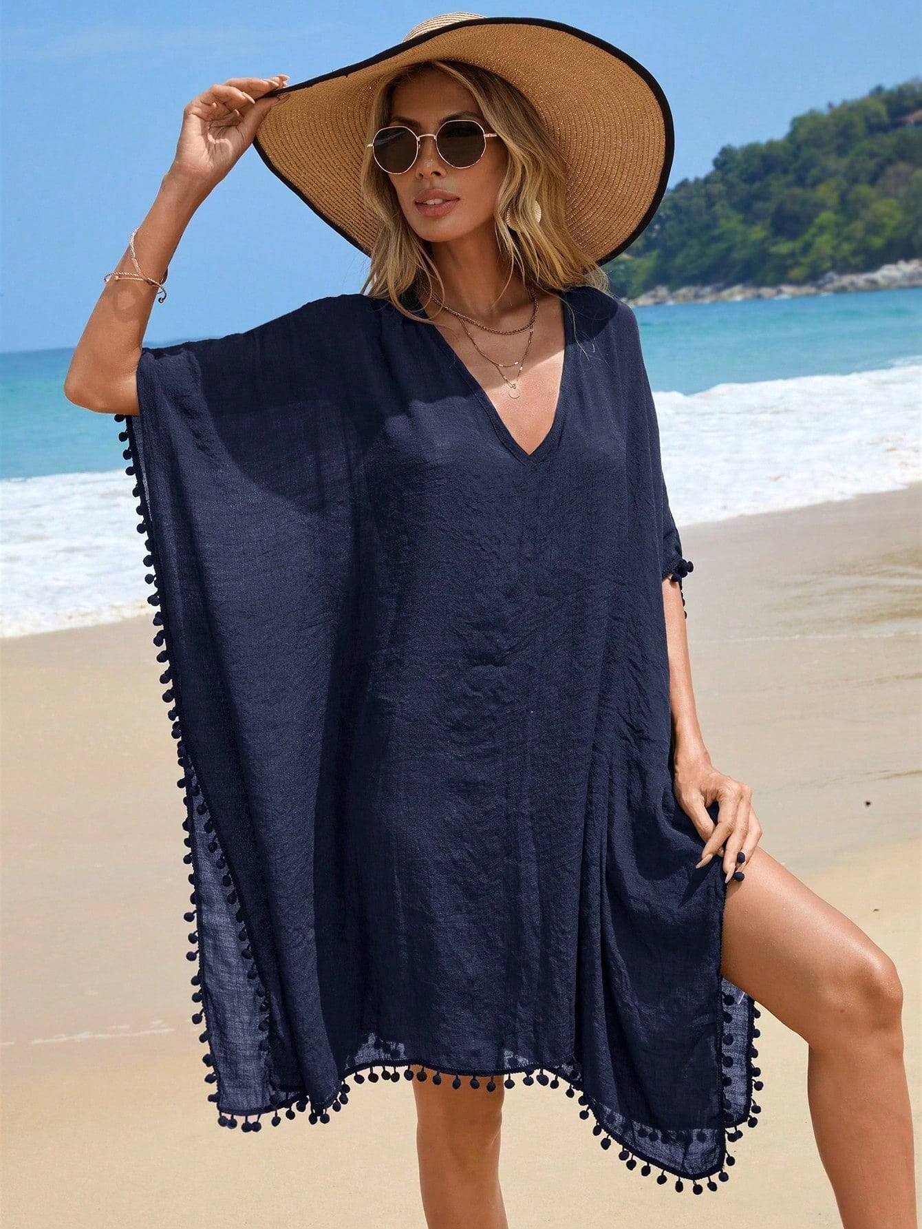 Swim Vcay Women's Summer Vacation Tassel Trim Cover Up Dress