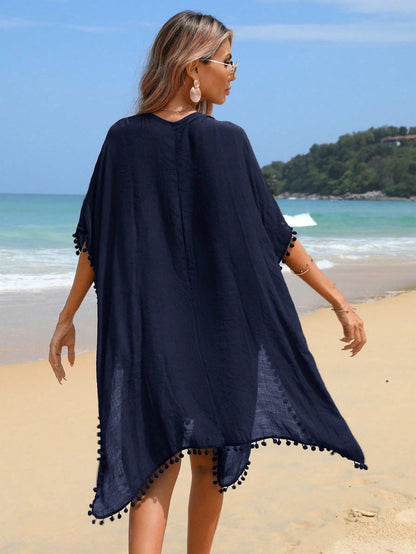 Swim Vcay Women's Summer Vacation Tassel Trim Cover Up Dress
