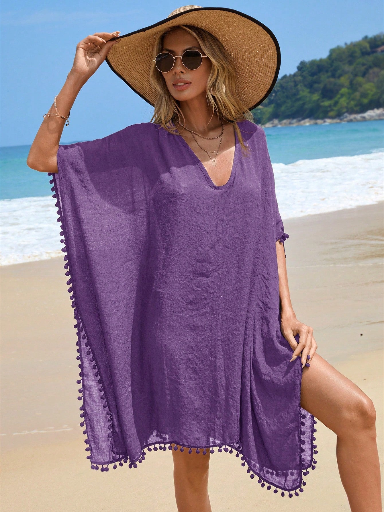 Swim Vcay Women's Summer Vacation Tassel Trim Cover Up Dress