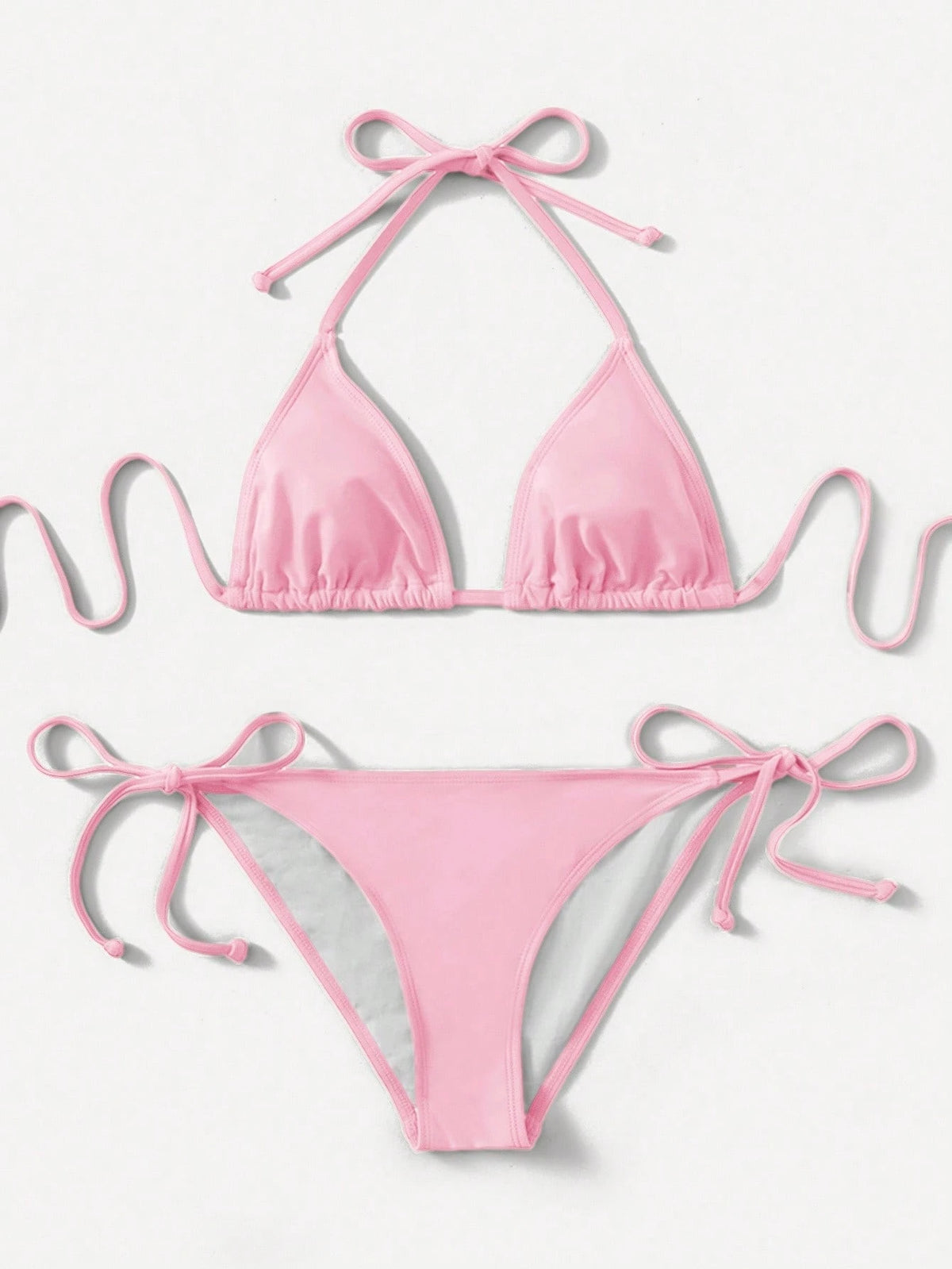 Swim Women's Simple Solid Color Knotted Halter Split Bikini Swimwear, Suitable For Beach Vacation, Summer
