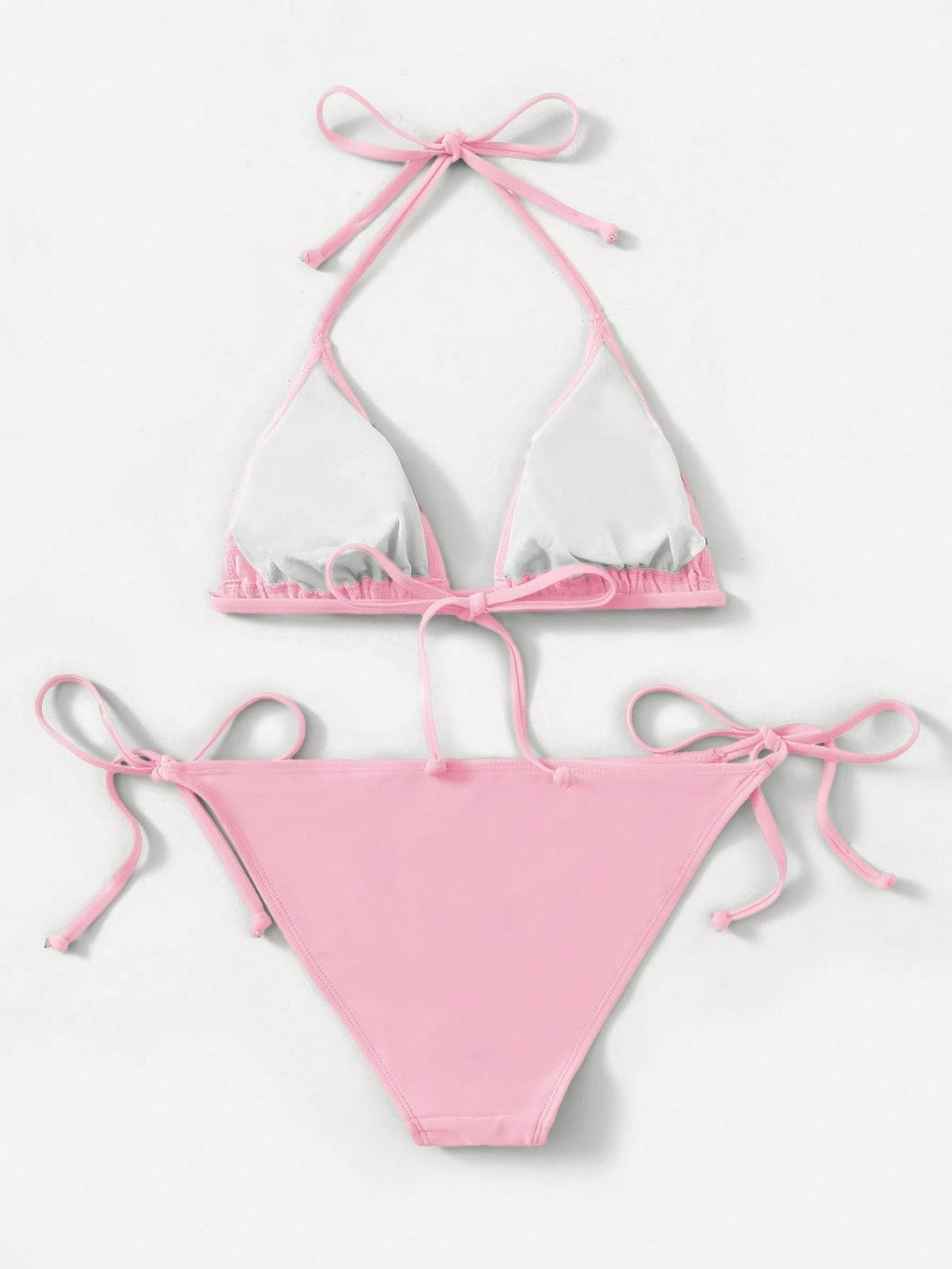 Swim Women's Simple Solid Color Knotted Halter Split Bikini Swimwear, Suitable For Beach Vacation, Summer