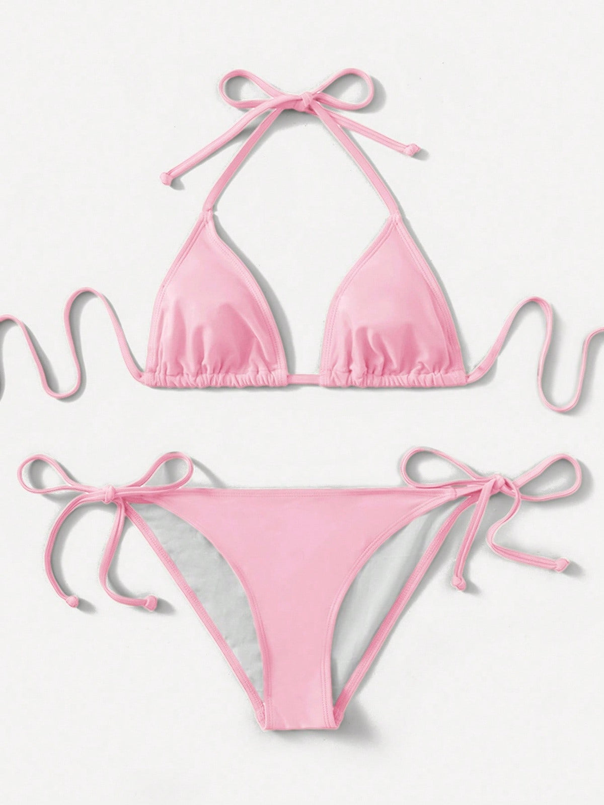 Swim Women's Simple Solid Color Knotted Halter Split Bikini Swimwear, Suitable For Beach Vacation, Summer