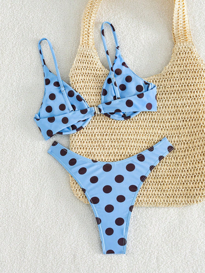 Swim Women's Summer Beach Polka Dot Print Sexy Fashion Bikini Two-Piece Swimsuit Set